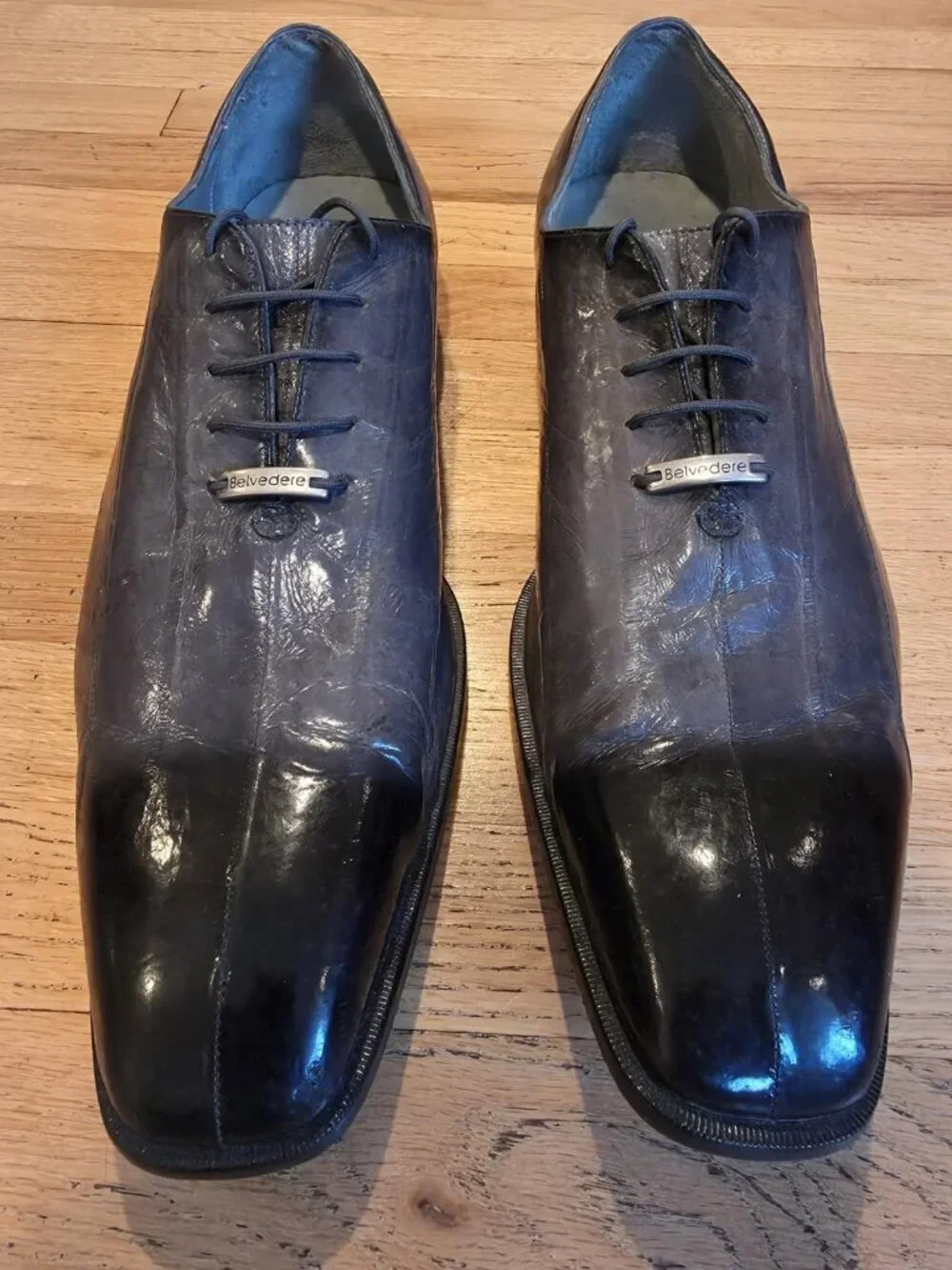 Belvedere Eel Leather Shoes Oxford Men's Gray 14 Mob Boss Retro Dark Academia